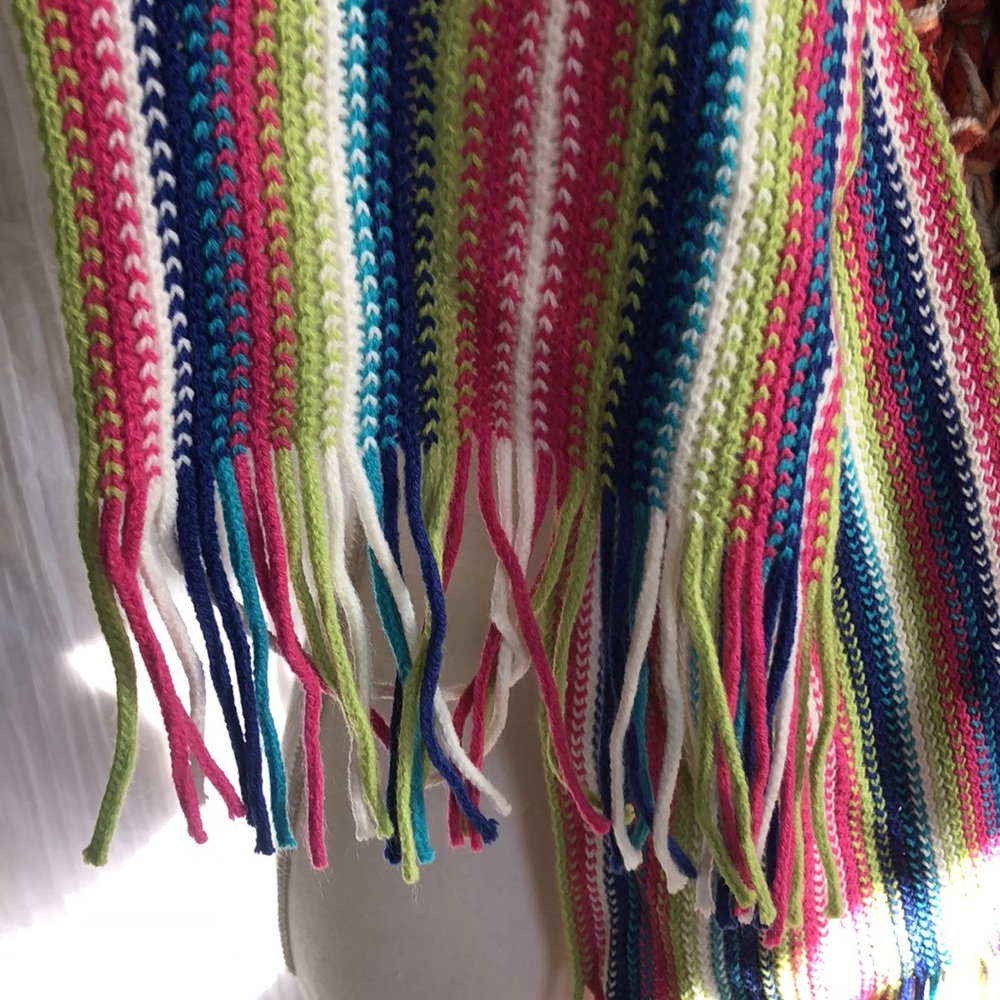 Women winter SCARVES lot of 2 , handmade chunky peach pink blue & bright stripes - Picture 5 of 7